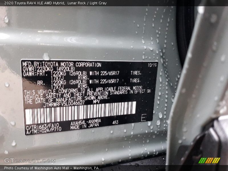2020 RAV4 XLE AWD Hybrid Lunar Rock Color Code 6X3