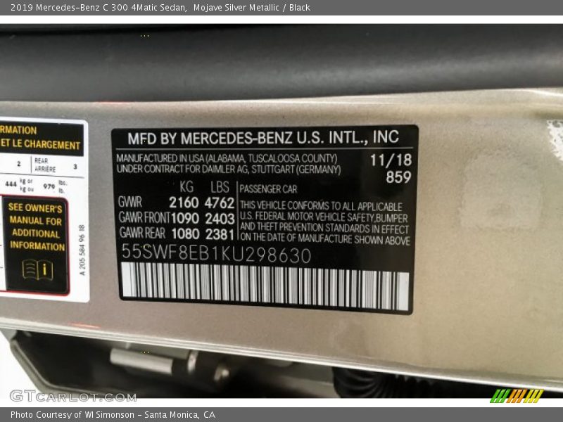 Mojave Silver Metallic / Black 2019 Mercedes-Benz C 300 4Matic Sedan