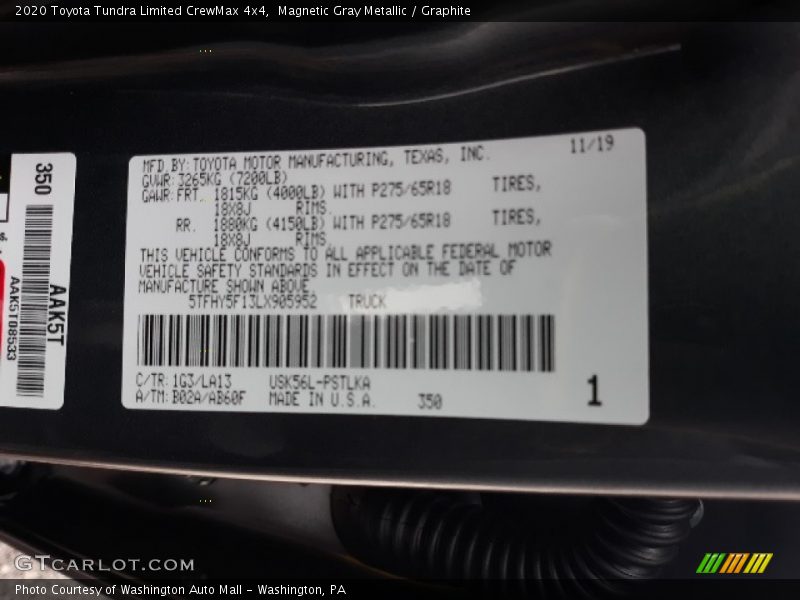 Magnetic Gray Metallic / Graphite 2020 Toyota Tundra Limited CrewMax 4x4