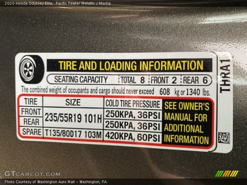 Pacific Pewter Metallic / Mocha 2020 Honda Odyssey Elite
