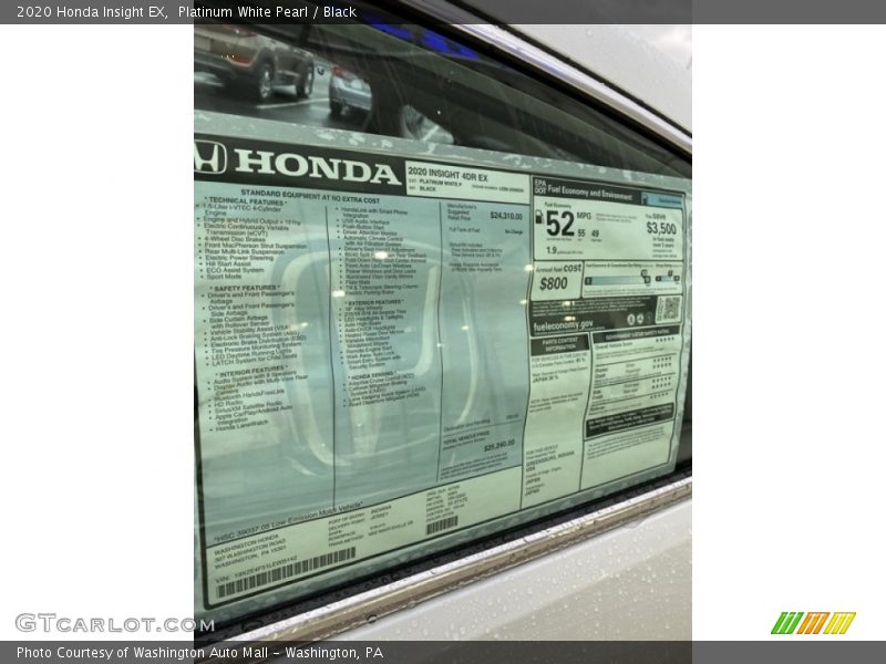 Platinum White Pearl / Black 2020 Honda Insight EX