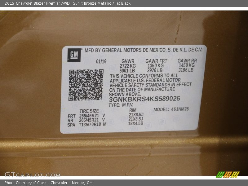 Sunlit Bronze Metallic / Jet Black 2019 Chevrolet Blazer Premier AWD