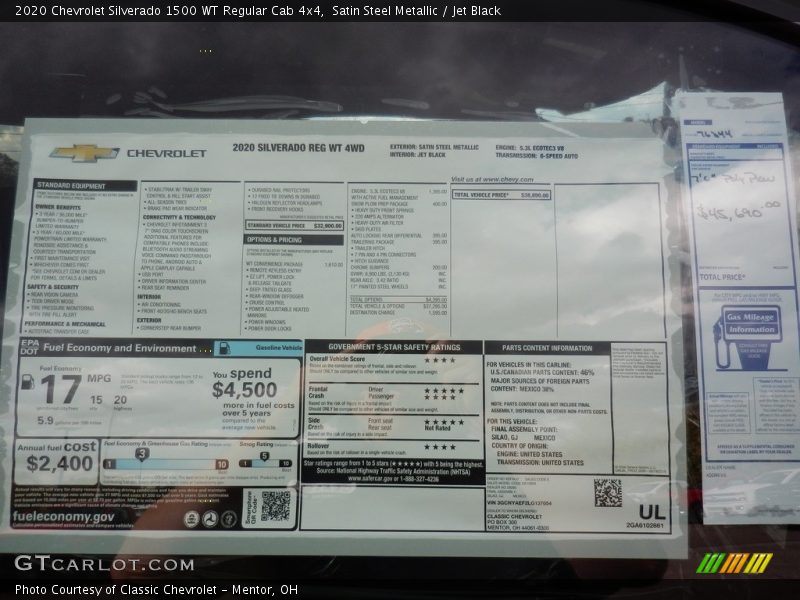  2020 Silverado 1500 WT Regular Cab 4x4 Window Sticker