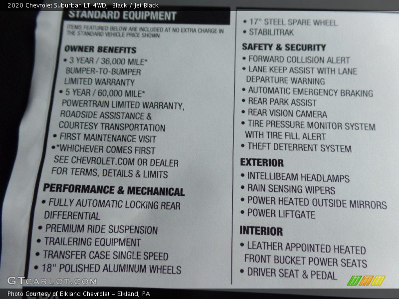 Black / Jet Black 2020 Chevrolet Suburban LT 4WD