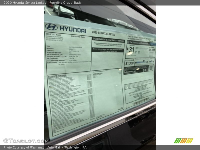 Portofino Gray / Black 2020 Hyundai Sonata Limited
