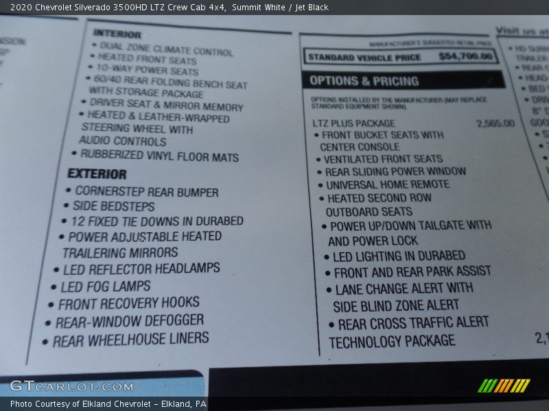 Summit White / Jet Black 2020 Chevrolet Silverado 3500HD LTZ Crew Cab 4x4