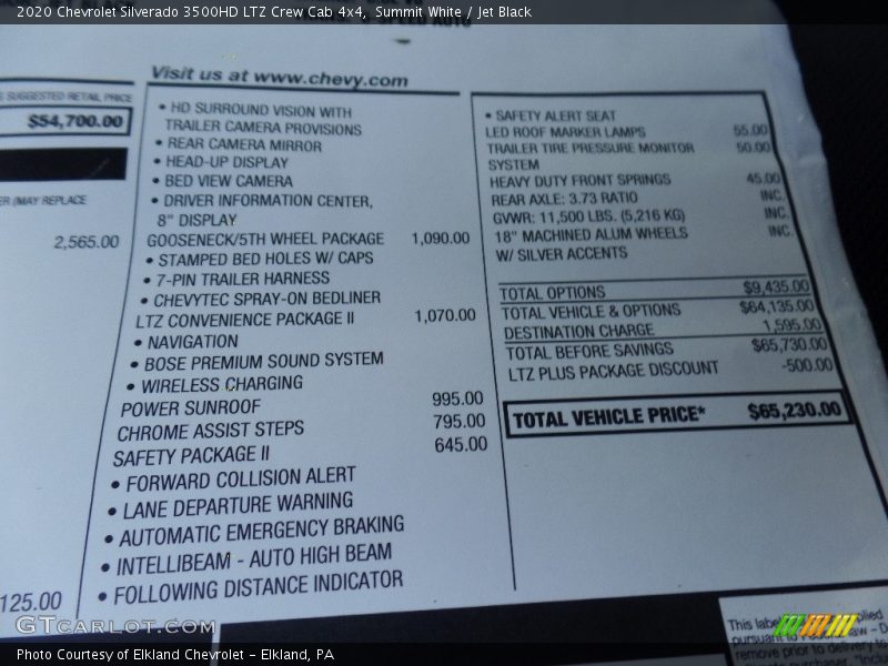 Summit White / Jet Black 2020 Chevrolet Silverado 3500HD LTZ Crew Cab 4x4