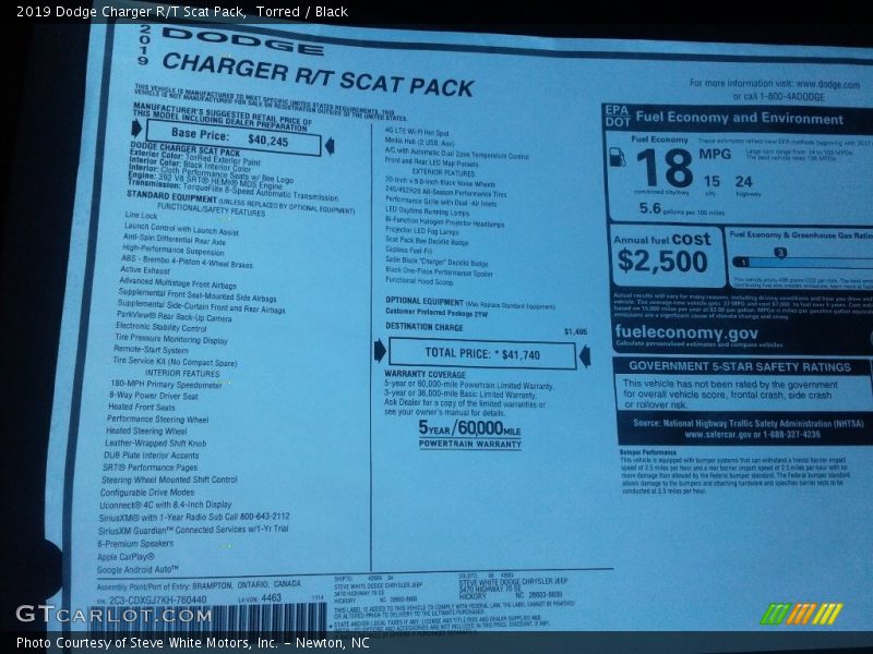 Torred / Black 2019 Dodge Charger R/T Scat Pack