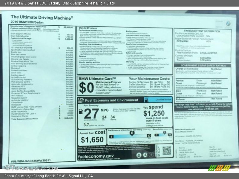 Black Sapphire Metallic / Black 2019 BMW 5 Series 530i Sedan