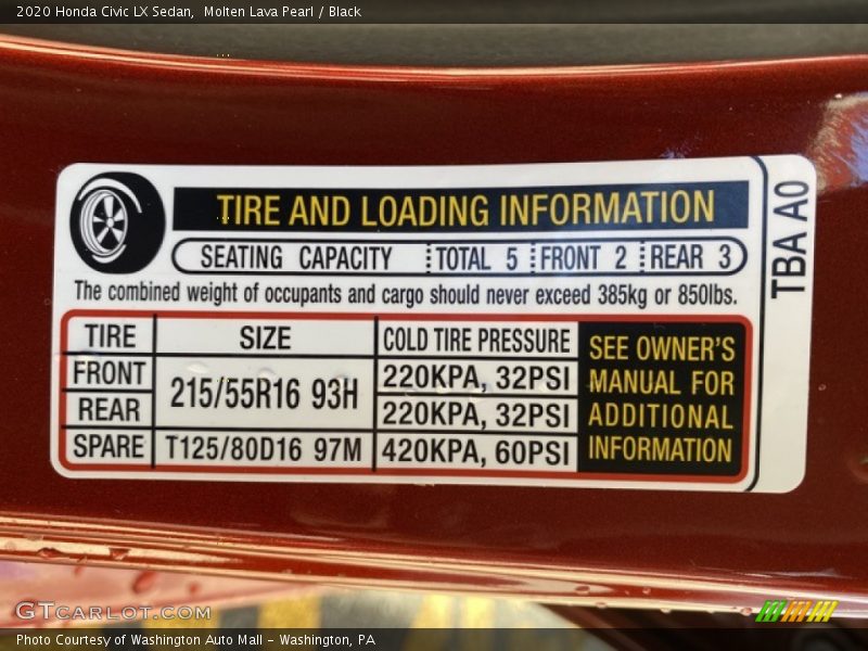 Molten Lava Pearl / Black 2020 Honda Civic LX Sedan