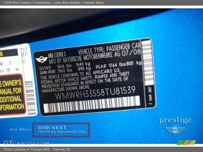 Laser Blue Metallic / Panther Black 2008 Mini Cooper S Convertible