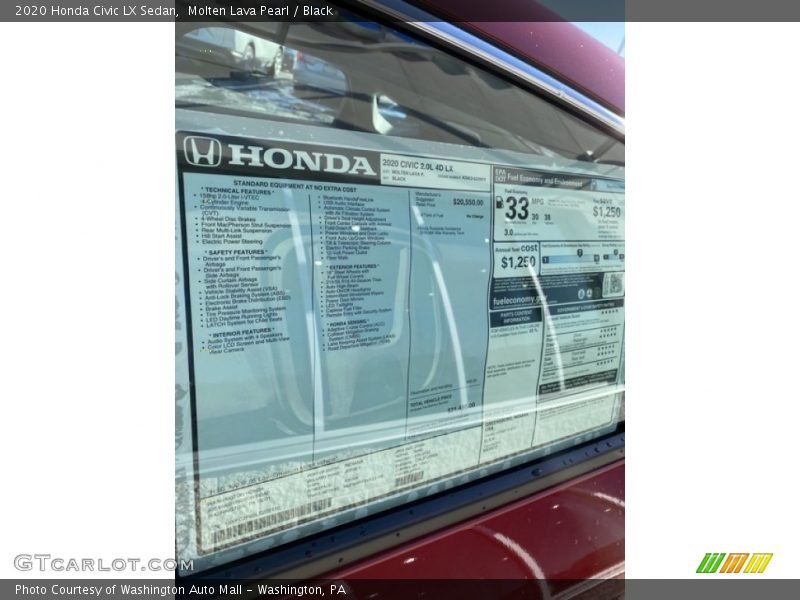 Molten Lava Pearl / Black 2020 Honda Civic LX Sedan