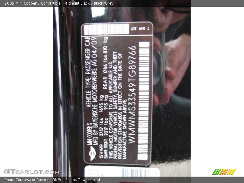 Midnight Black / Black/Grey 2009 Mini Cooper S Convertible