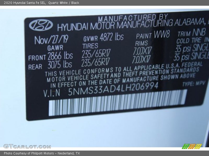 Quartz White / Black 2020 Hyundai Santa Fe SEL