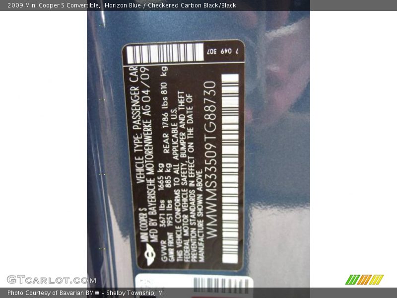 Horizon Blue / Checkered Carbon Black/Black 2009 Mini Cooper S Convertible