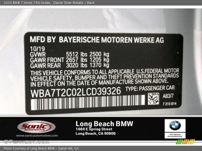 Glacier Silver Metallic / Black 2020 BMW 7 Series 740i Sedan