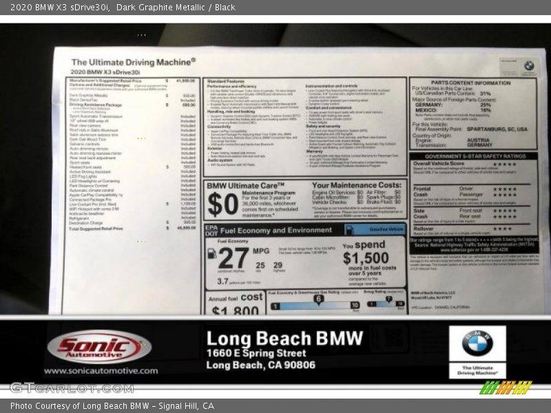Dark Graphite Metallic / Black 2020 BMW X3 sDrive30i