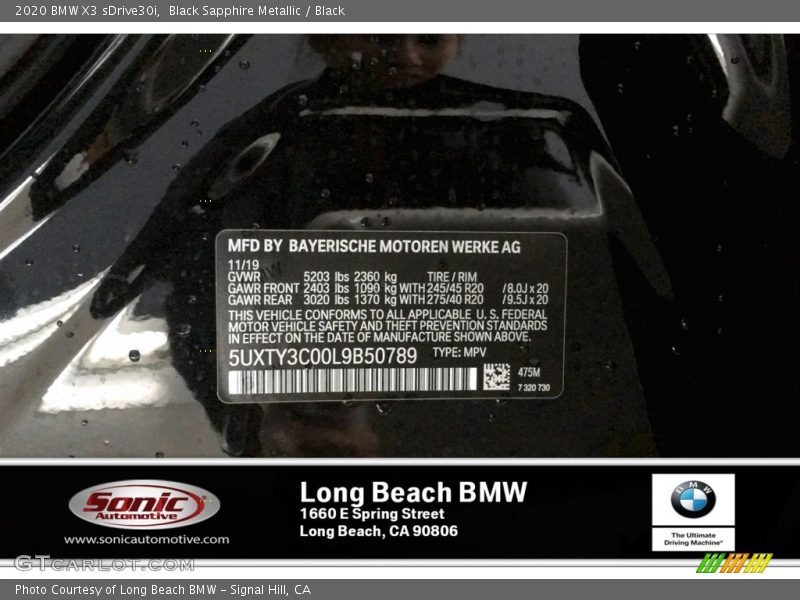 Black Sapphire Metallic / Black 2020 BMW X3 sDrive30i