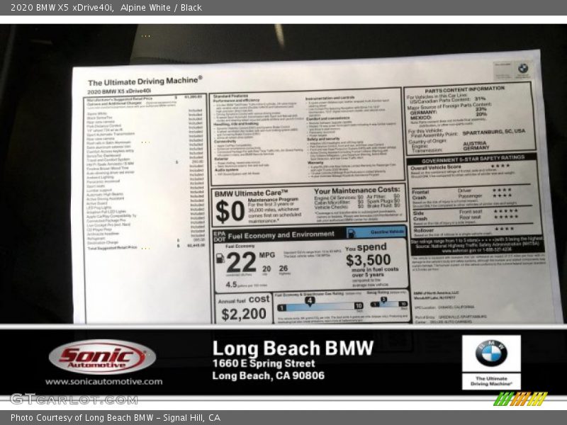 Alpine White / Black 2020 BMW X5 xDrive40i