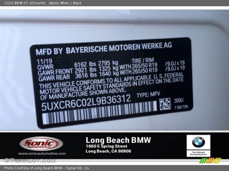 Alpine White / Black 2020 BMW X5 xDrive40i