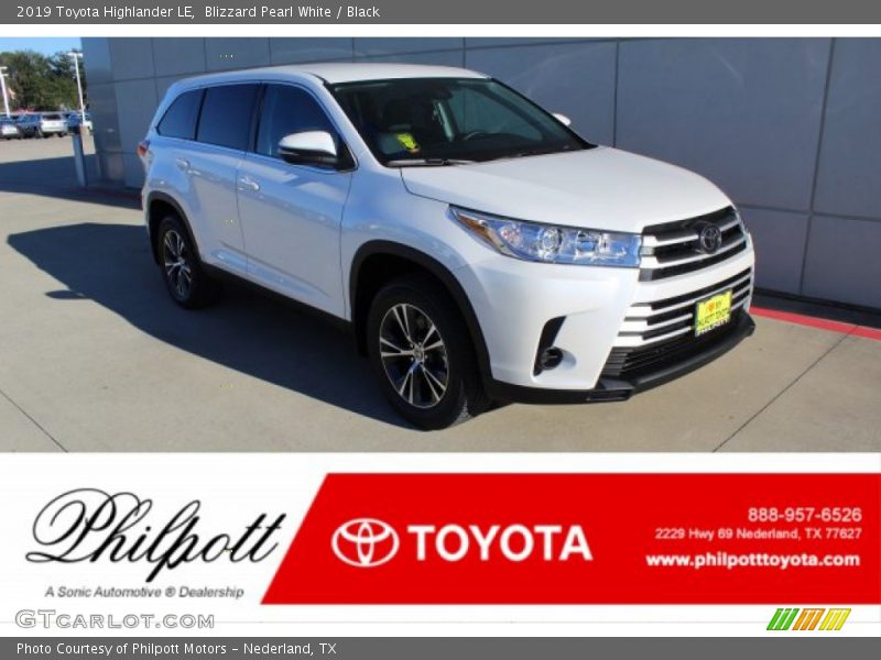 Blizzard Pearl White / Black 2019 Toyota Highlander LE