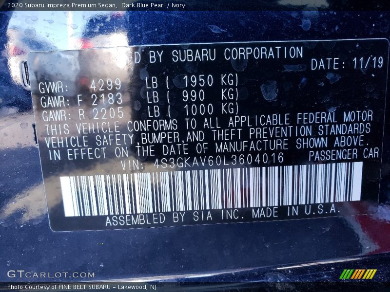 Dark Blue Pearl / Ivory 2020 Subaru Impreza Premium Sedan