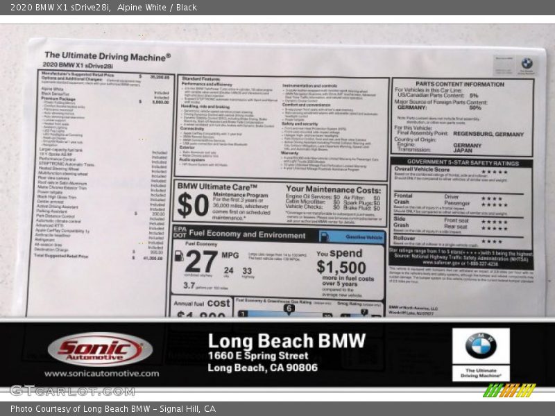 Alpine White / Black 2020 BMW X1 sDrive28i