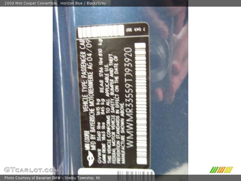 Horizon Blue / Black/Grey 2009 Mini Cooper Convertible