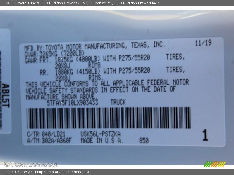 Super White / 1794 Edition Brown/Black 2020 Toyota Tundra 1794 Edition CrewMax 4x4
