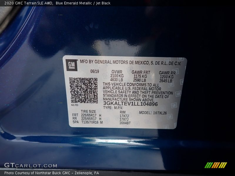 Blue Emerald Metallic / Jet Black 2020 GMC Terrain SLE AWD