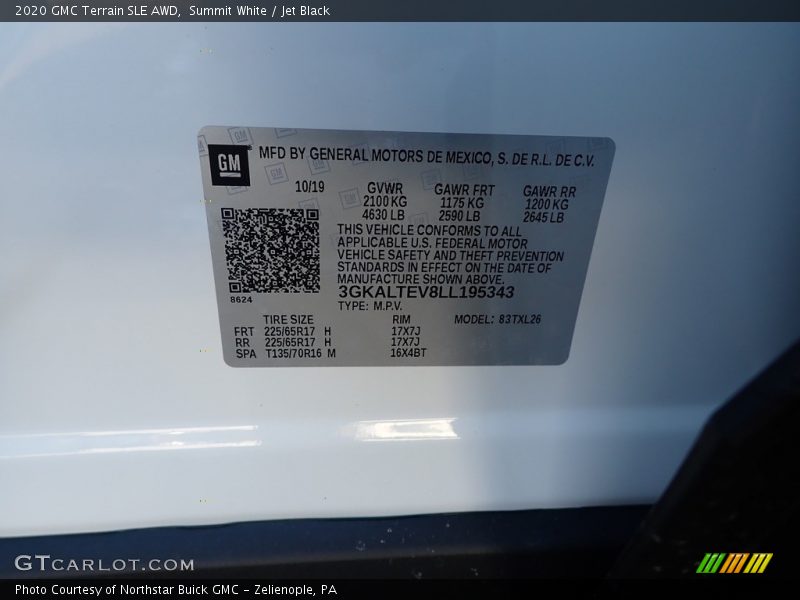 Summit White / Jet Black 2020 GMC Terrain SLE AWD