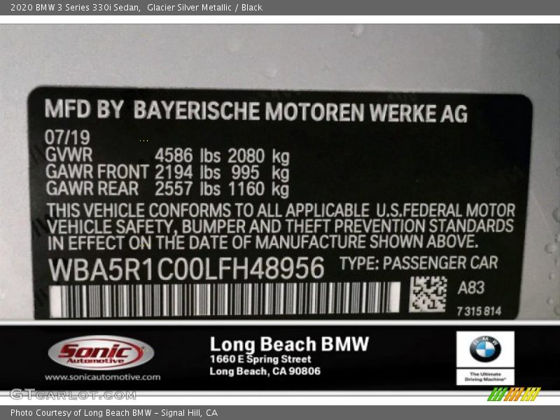 Glacier Silver Metallic / Black 2020 BMW 3 Series 330i Sedan