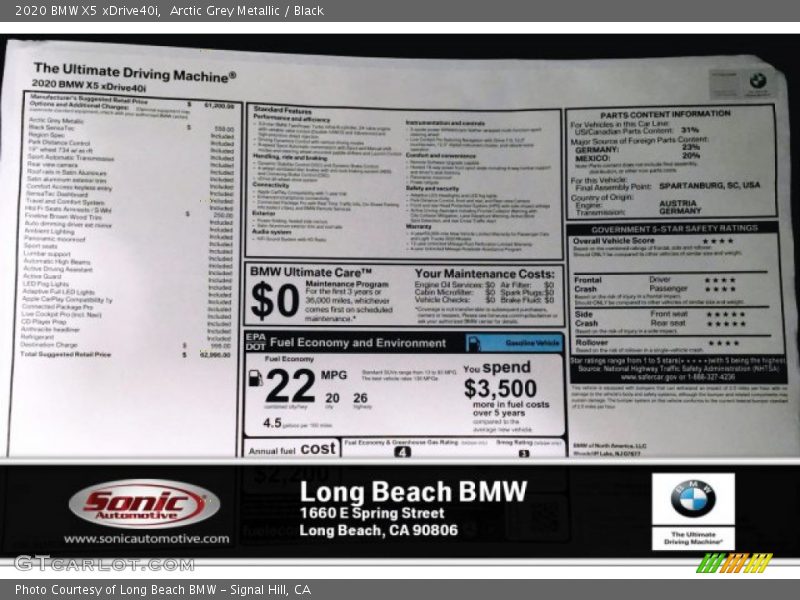Arctic Grey Metallic / Black 2020 BMW X5 xDrive40i