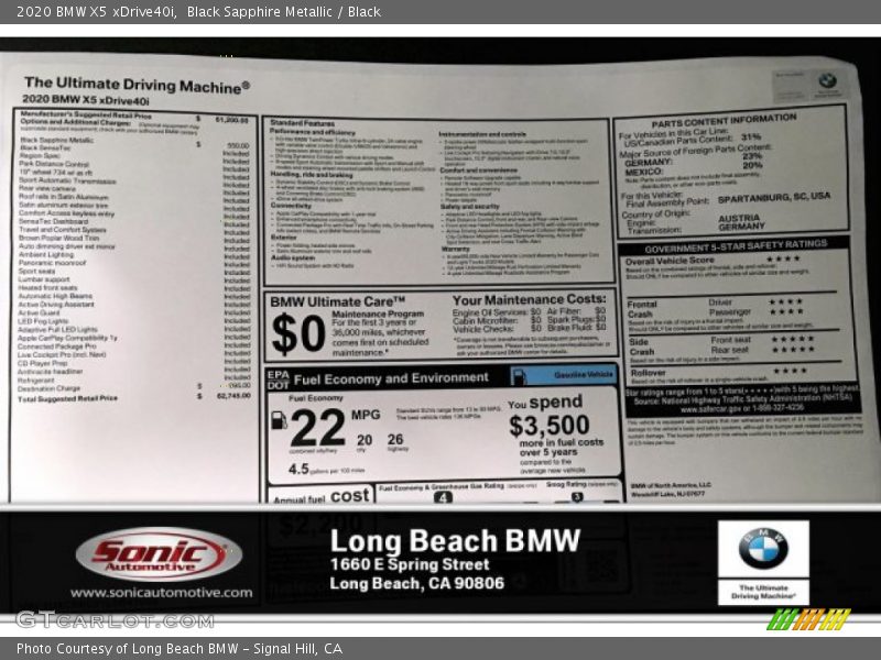 Black Sapphire Metallic / Black 2020 BMW X5 xDrive40i