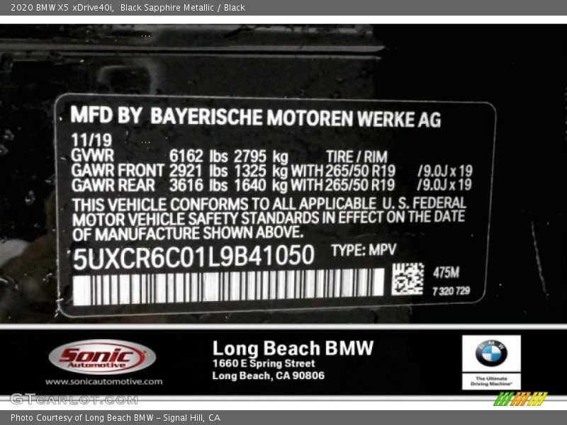 Black Sapphire Metallic / Black 2020 BMW X5 xDrive40i