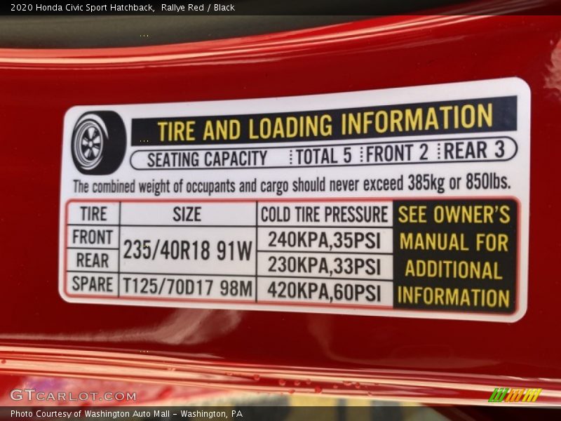 Rallye Red / Black 2020 Honda Civic Sport Hatchback