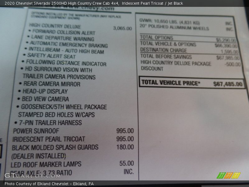 Iridescent Pearl Tricoat / Jet Black 2020 Chevrolet Silverado 2500HD High Country Crew Cab 4x4