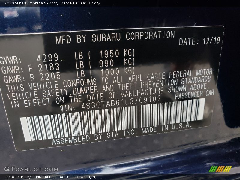 Dark Blue Pearl / Ivory 2020 Subaru Impreza 5-Door