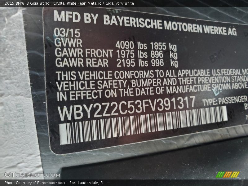 Crystal White Pearl Metallic / Giga Ivory White 2015 BMW i8 Giga World
