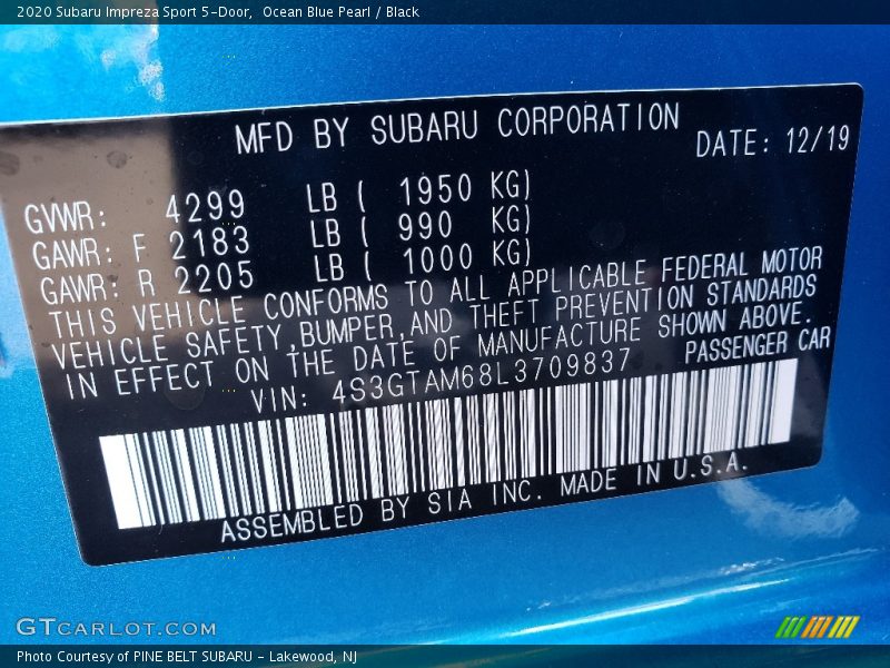 Ocean Blue Pearl / Black 2020 Subaru Impreza Sport 5-Door