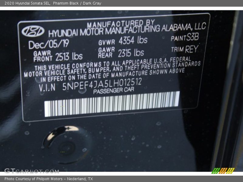 Phantom Black / Dark Gray 2020 Hyundai Sonata SEL