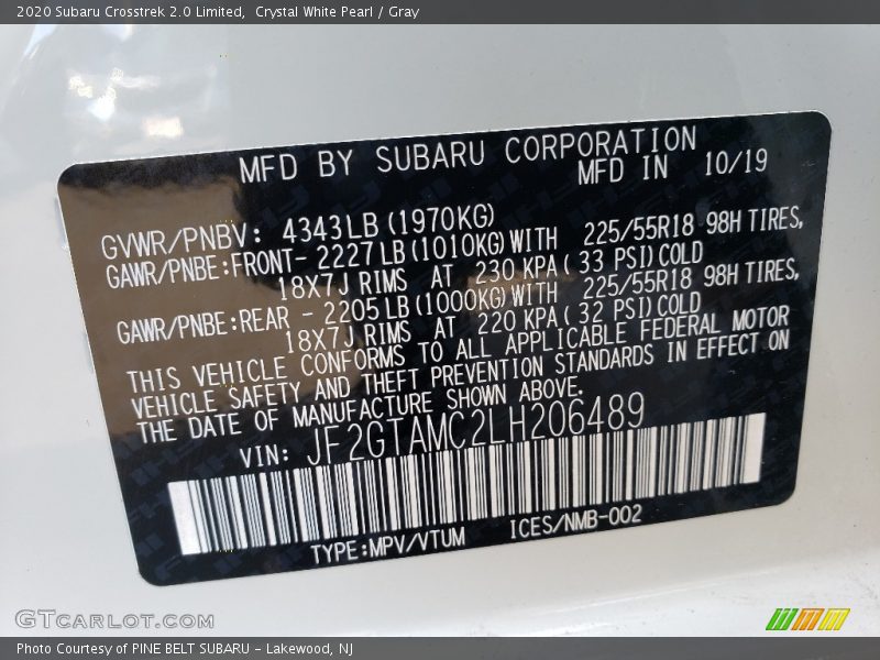Crystal White Pearl / Gray 2020 Subaru Crosstrek 2.0 Limited