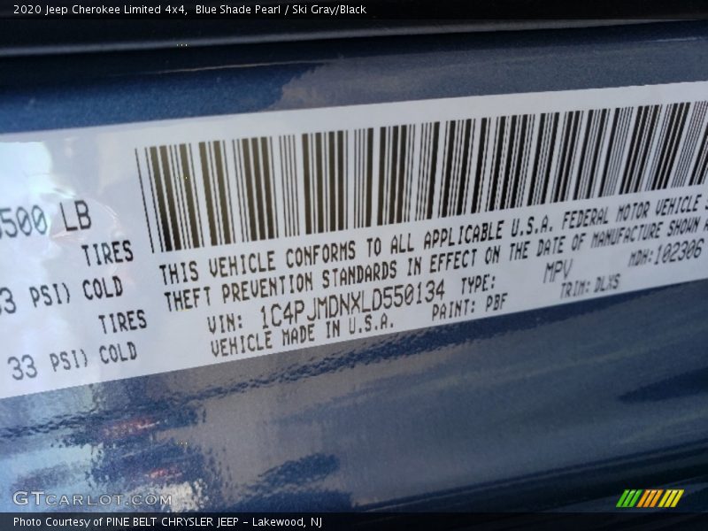 Blue Shade Pearl / Ski Gray/Black 2020 Jeep Cherokee Limited 4x4