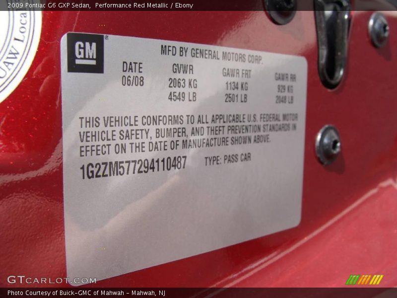 Performance Red Metallic / Ebony 2009 Pontiac G6 GXP Sedan