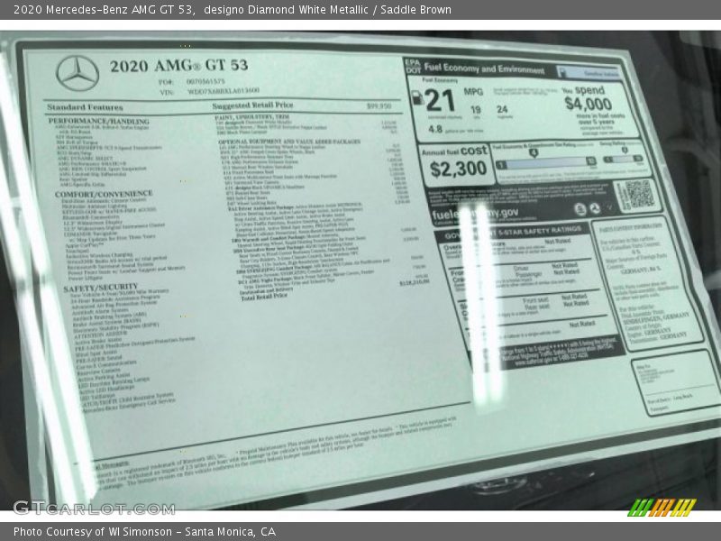 designo Diamond White Metallic / Saddle Brown 2020 Mercedes-Benz AMG GT 53