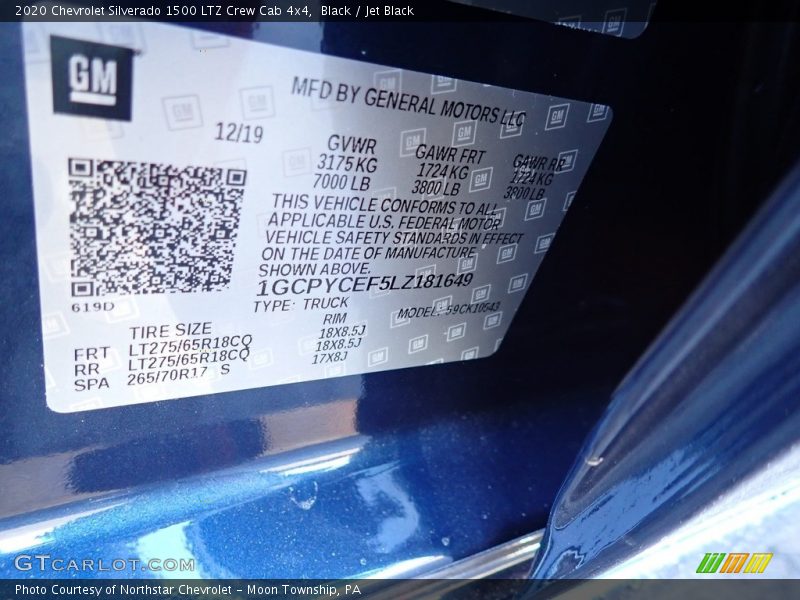 Black / Jet Black 2020 Chevrolet Silverado 1500 LTZ Crew Cab 4x4