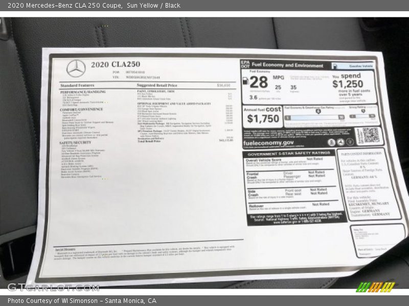 Sun Yellow / Black 2020 Mercedes-Benz CLA 250 Coupe