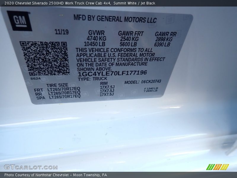 Summit White / Jet Black 2020 Chevrolet Silverado 2500HD Work Truck Crew Cab 4x4
