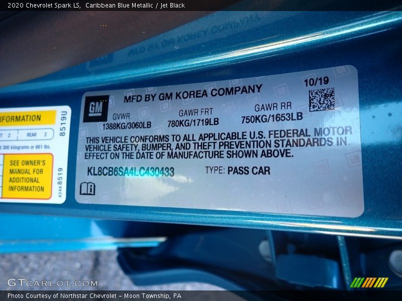 Caribbean Blue Metallic / Jet Black 2020 Chevrolet Spark LS