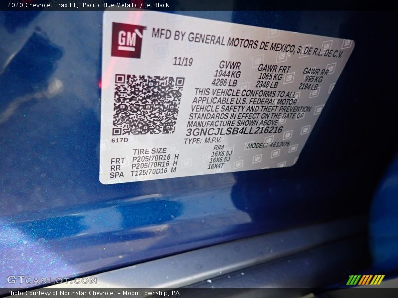 Pacific Blue Metallic / Jet Black 2020 Chevrolet Trax LT